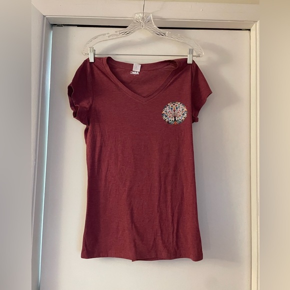 NEW-Maroon V-Neck Tee with Colorful 
“Tree of Life Design “ - Picture 2 of 10